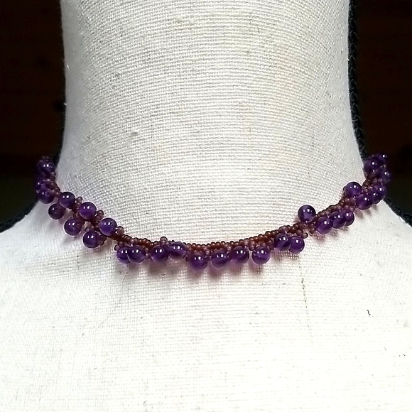 Vintage Hand Crafted Glass Bead Woven Choker Style Necklace - Picture 4 of 16